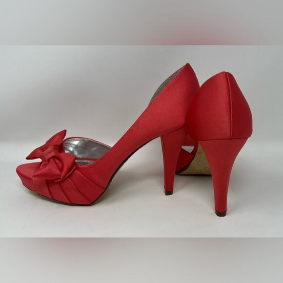 MICHELANGELO MARIBELLE- Peach Satin Bow Heels - Picture 9 of 10